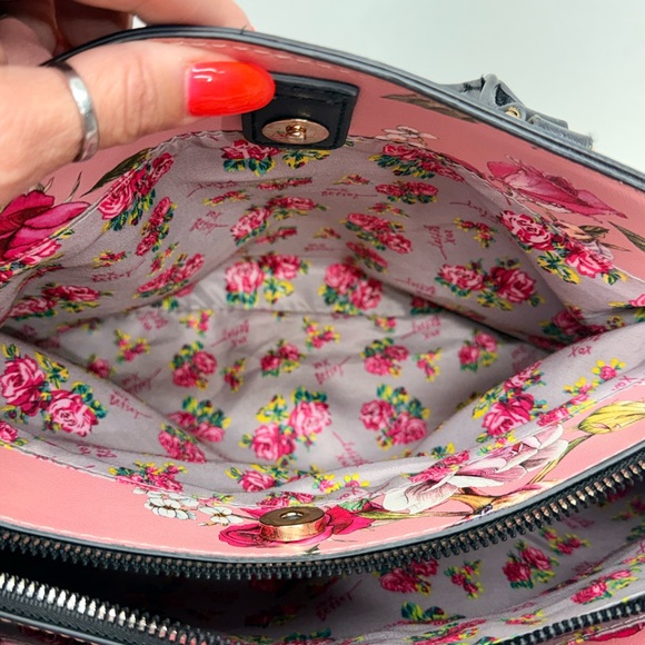 Betsey Johnson black quilted purse floral scarf bow 16x10 - Picture 12 of 13